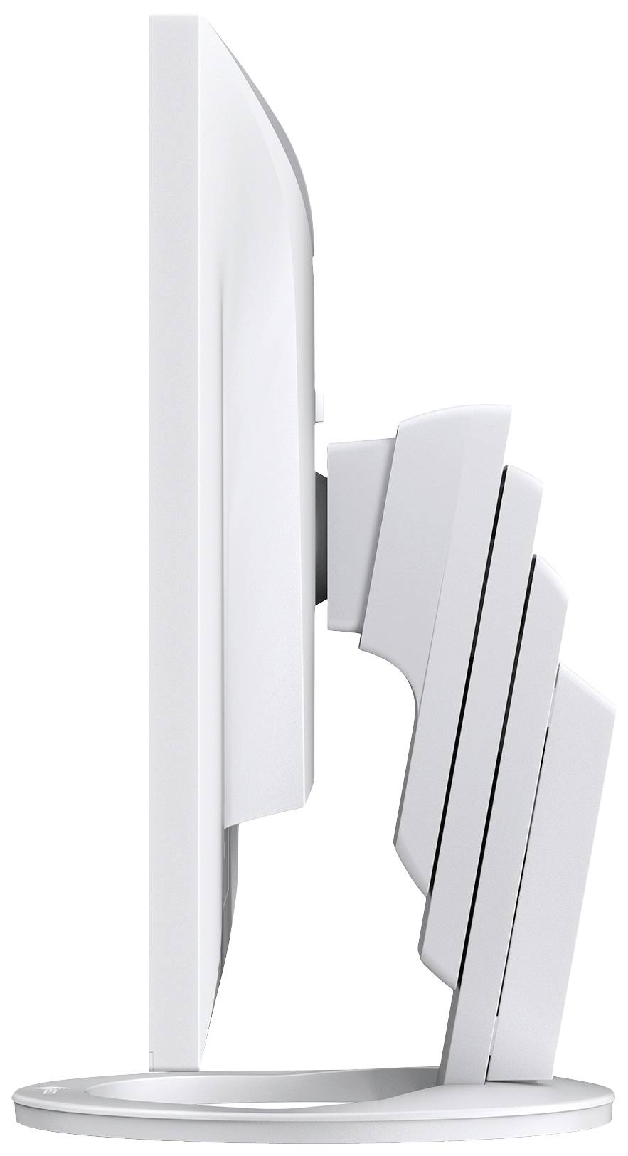 Widok boczny monitora ze zmiennym stojakiem, który umożliwia elastyczne pochylenie.