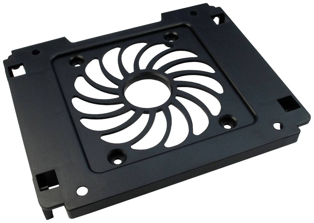 Czarna metalowa osłona wentylatora z spiralnym wzorem otworów, odpowiednia dla systemów chłodzenia komputerów.