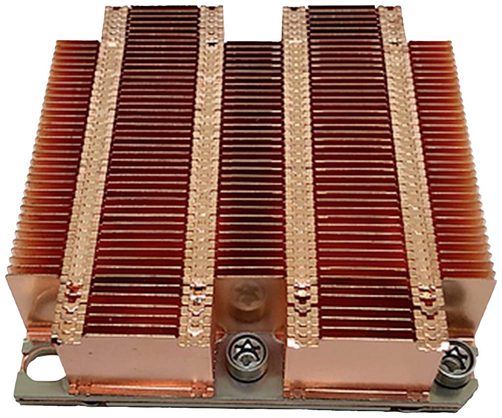 Radiator miedziany z żeberkami, stosowany do odprowadzania ciepła w urządzeniach elektronicznych.