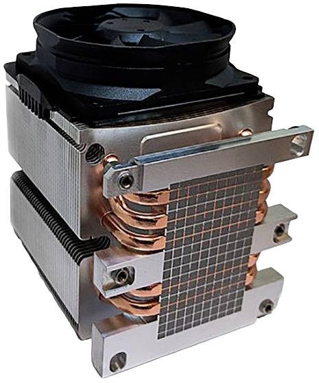 Radiator procesora komputerowego z miedzianymi rurkami cieplnymi i aluminiowym radiatorem. Opracowany do odprowadzania ciepła z procesorów.