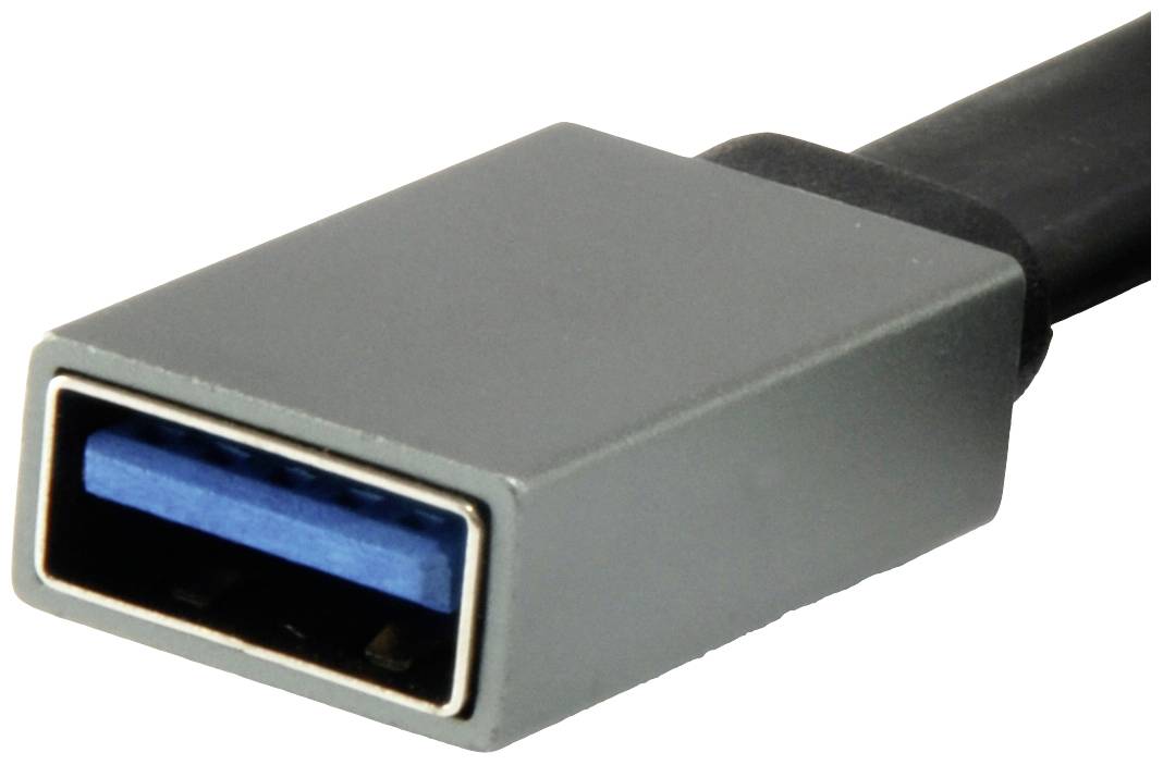 Na ilustracji widać szary kabel USB z niebieskim złączem.