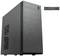 Czarna obudowa komputera z wentylowaną ścianą boczną i panelem przednim z gniazdami: USB, audio, przyciskiem zasilania.