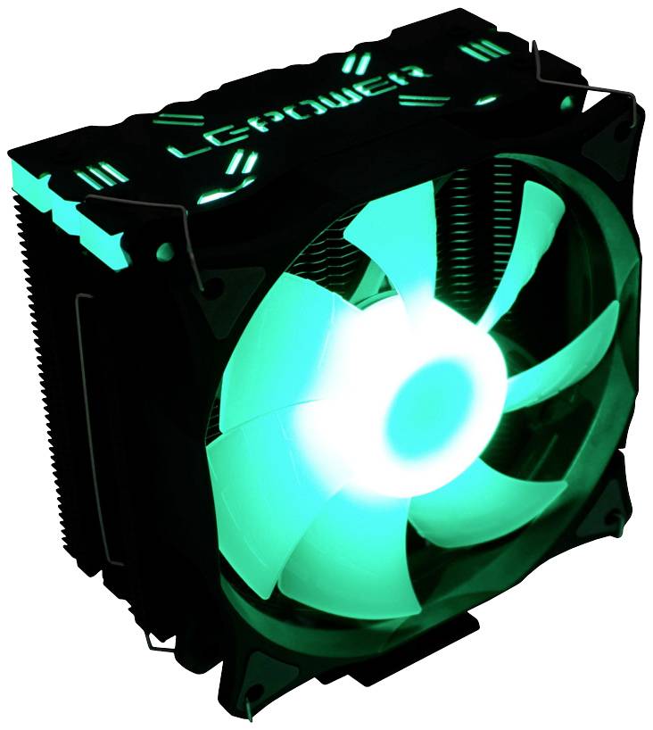 Wentylator z zielonym światłem LED i oznaczeniem marki u góry, służący do chłodzenia komponentów komputerowych.