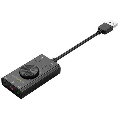 Zewnętrzna karta dźwiękowa USB z regulatorem głośności, wejściami dla mikrofonu i słuchawek. Idealna do rozbudowy dźwięku w komputerze.