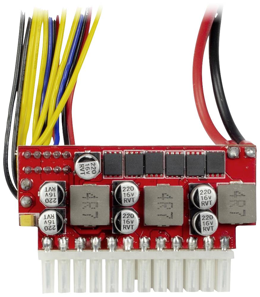 Płytka elektroniczna z różnymi elementami elektronicznymi i kolorowymi przewodami umożliwiającymi przepływ prądów elektrycznych.