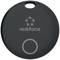 Okrągły czarny tracker Bluetooth firmy Renkforce z jednym przyciskiem w dolnej połowie oraz małym otworem u góry do zamocowania breloka.