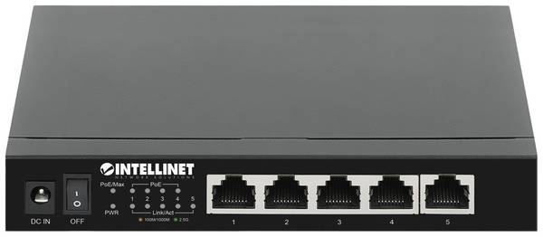 Intellinet 5-Port 2,5G Ethernet PoE+ Switch 4xPSE PoE+ Ports 55 W PoE-Leistungsbudget Switch sieciowy IEEE802.3af (15.4 W), IEEE802.3at (30 W)