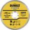 Tarcza marki DeWalt z żółtą etykietą, o średnicy 125 mm, przeznaczona do maksymalnej prędkości obrotowej 12.000 obr./min, przydatna do różnych zastosowań cięcia.