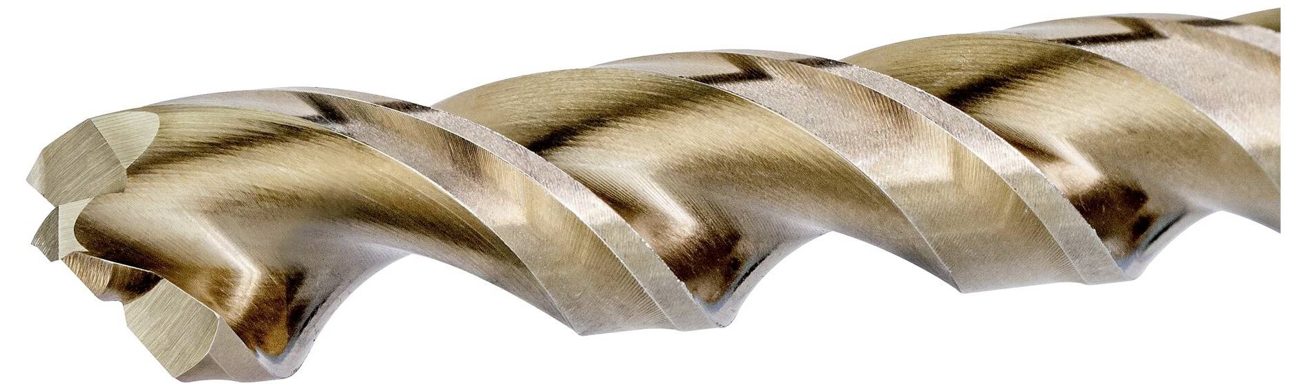 Zbliżenie metalowego wiertła spiralnego o ostrych krawędziach, odpowiedniego do precyzyjnego wiercenia w powierzchniach metalowych.