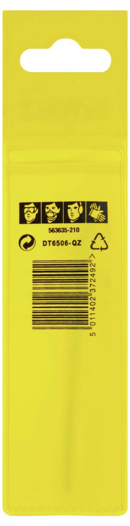 Żółte opakowanie produktu do golenia z ilustracjami przedstawiającymi zalecane użycie na głowie, brodzie i szyi. Zawiera kod kreskowy i symbol recyclingu.