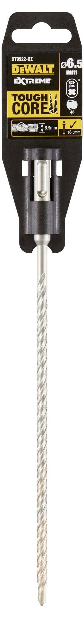 Wiertło 'DEWALT Tough Core' o średnicy 6,5 mm, odpowiednie do betonu, lekkiej zabudowy, murów i metalu, w czarnym opakowaniu.