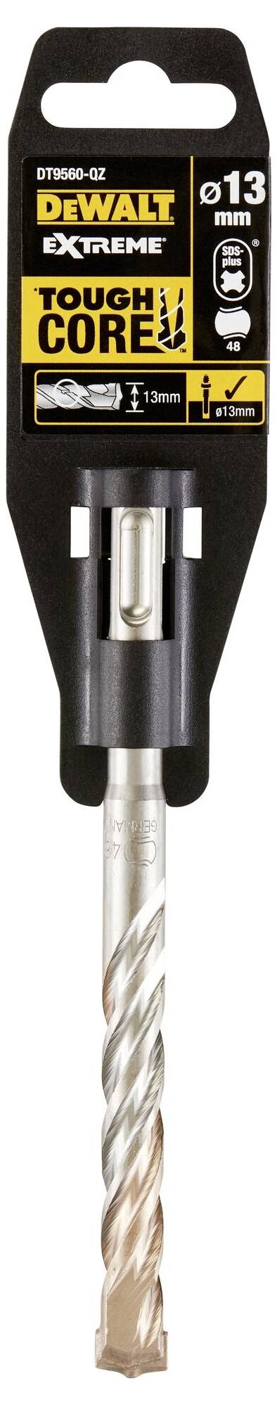 Końcówka wiertła 'DEWALT EXTREME TOUGH CORE', 13 mm, odpowiednia do cegły, betonu, płytek; szerokie spirale dla szybkiego usuwania pyłu.