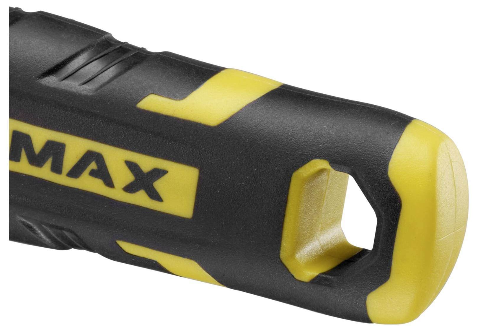 Klucz do nakrętek z żółto-czarną gumową osłoną, zapewniającą lepszą przyczepność.
