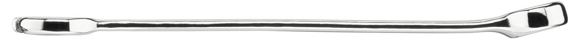 Chromowany klucz do nakrętek kół z wygiętą rączką, używany do odkręcania lub dokręcania nakrętek kół w pojazdach.