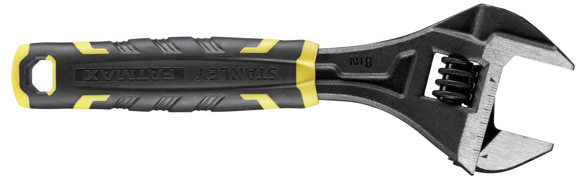 Regulowany klucz nastawny z czarną i żółtą rękojeścią.