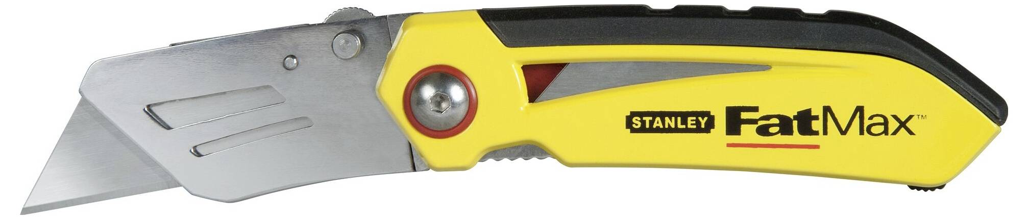 Żółty składany nóż Stanley FatMax z ostrzem ze stali nierdzewnej i wygodnym uchwytem, odpowiedni do różnorodnych prac wymagających cięcia.