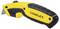 Żółty nóż uniwersalny Stanley z ergonomicznym uchwytem i czarną wkładką gumową, ostrze częściowo widoczne, odpowiedni do prac związanych z cięciem.