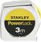 Obudowa miarki zaopatrzona w żółto-czarną naklejkę z napisem 'STANLEY PowerLock 3m'.