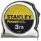 Srebrna miarka zwijana z żółto-czarnymi naklejkami, na której widnieje napis 'STANLEY PowerLock 3m'.