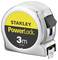 Metalowy miarkę firmy Stanley z żółto-czarnym nadrukiem 'PowerLock 3m', przeznaczoną do pomiarów długości do 3 metrów.