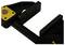 Czarna i żółta ścisk śrubowy z szczękami z tworzywa sztucznego, częściowo rozwarty.