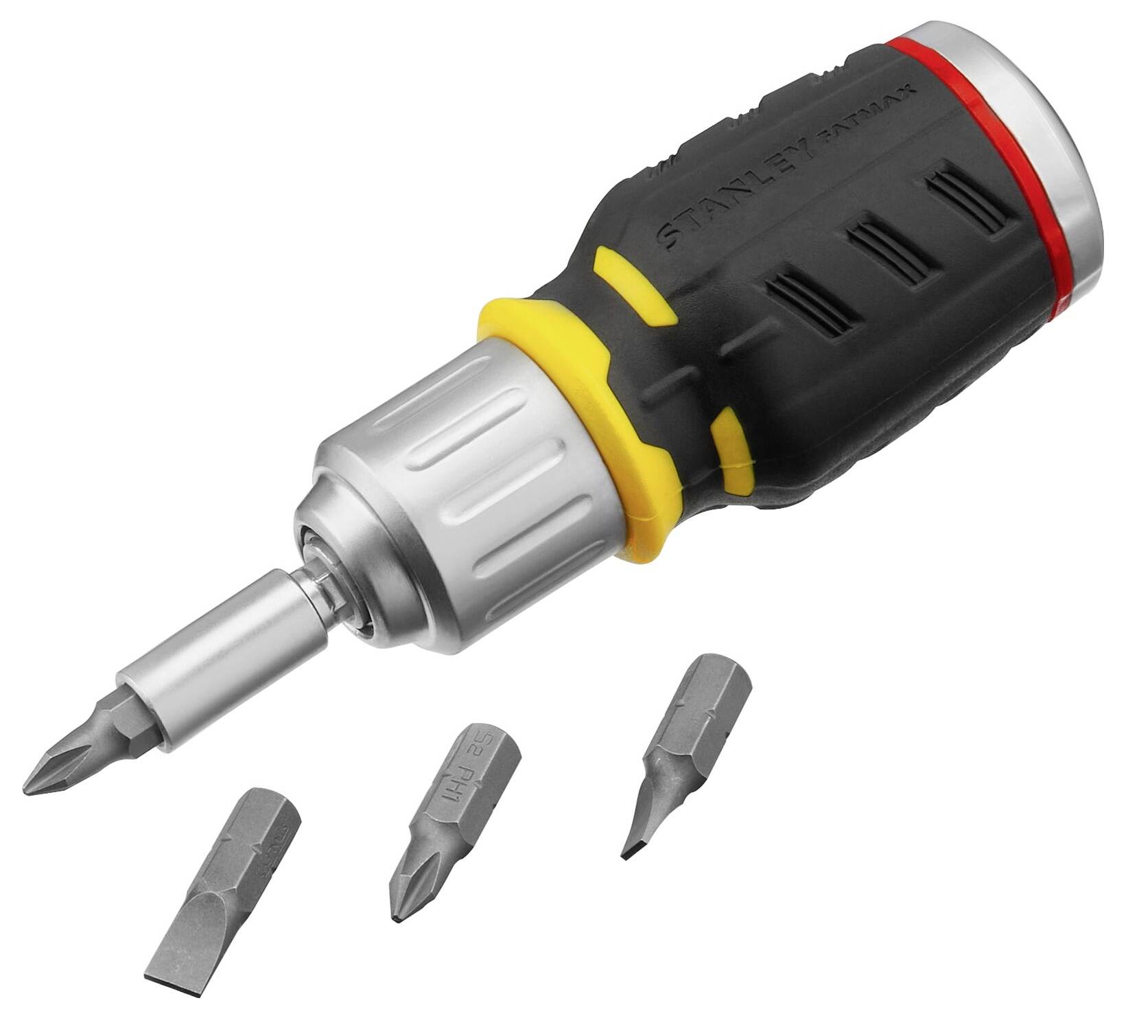 Wkrętak z wymiennymi grotami, w tym czterema różnymi rodzajami końcówek. Idealny do różnorodnych napraw i prac majsterkowiczów.