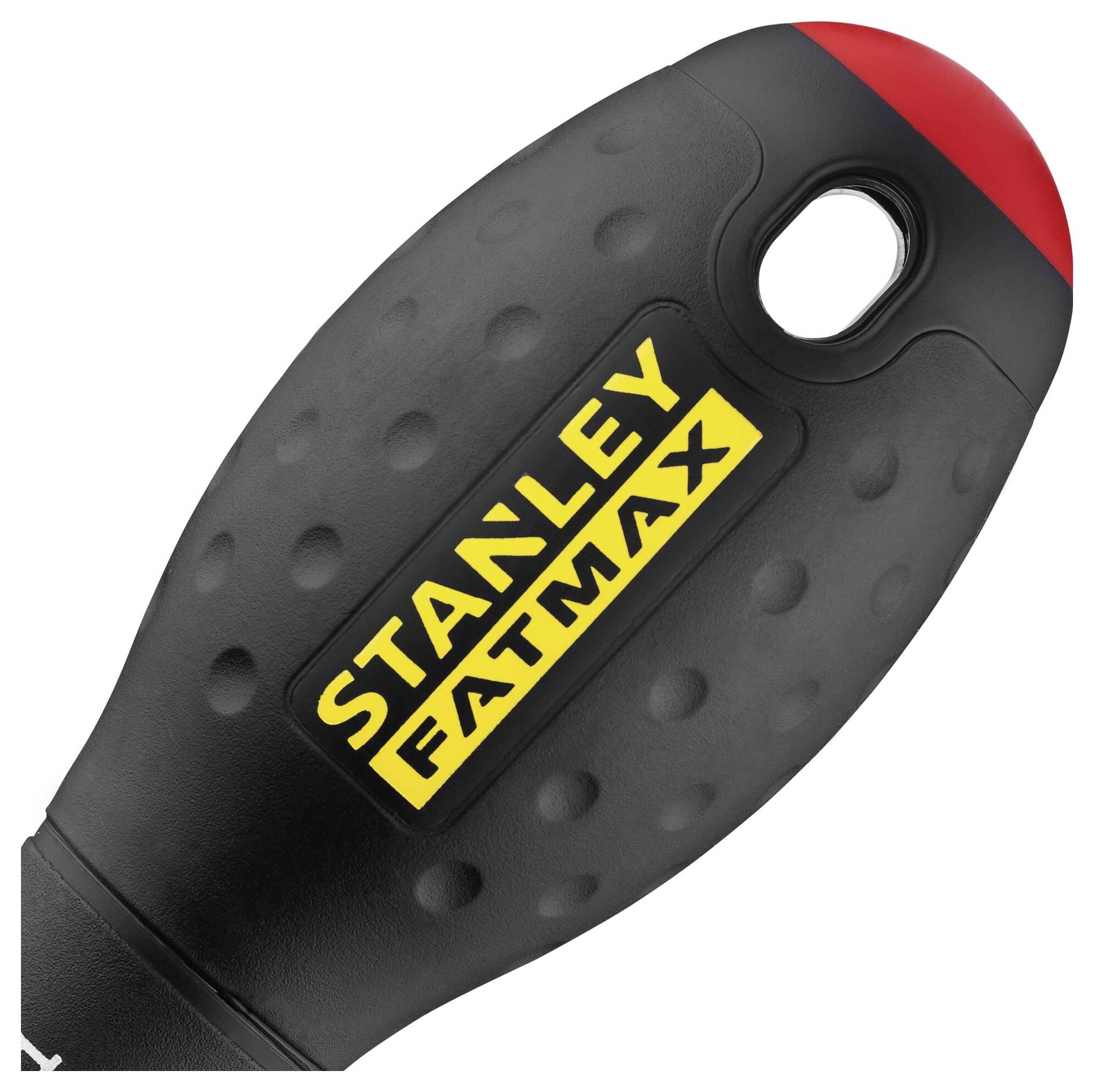 Czarny uchwyt narzędzia z żółtym logo 'Stanley Fatmax', czerwonym akcentem na górze i fakturowaną powierzchnią zapewniającą lepszy chwyt.