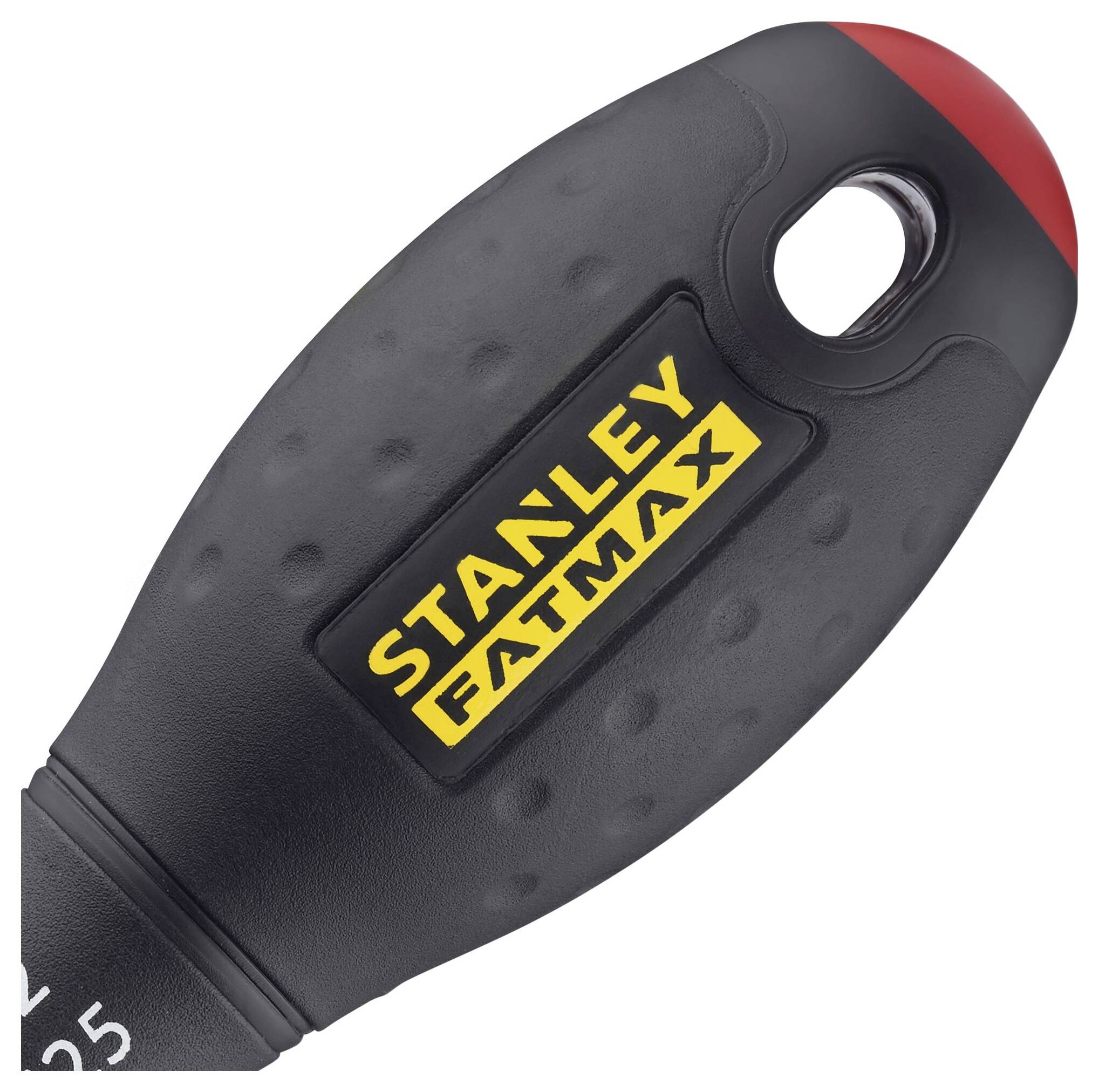 Czarny uchwyt wkrętaka z napisem 'STANLEY FATMAX' w żółtym prostokącie.