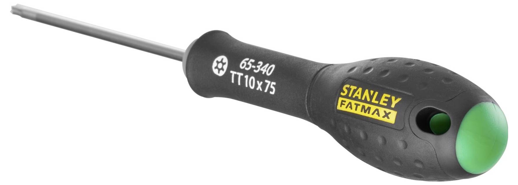 Wkrętak Torx z czarnym uchwytem i żółtym napisem 'Stanley Fatmax', przeznaczony do precyzyjnych prac śrubowych.
