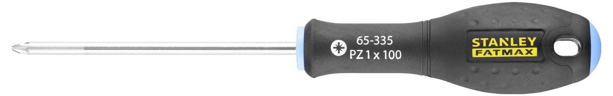 Wkrętak krzyżowy Stanley Fatmax z czarną rękojeścią i żółtym logo, model 65-335, rozmiar PZ1 x 100.