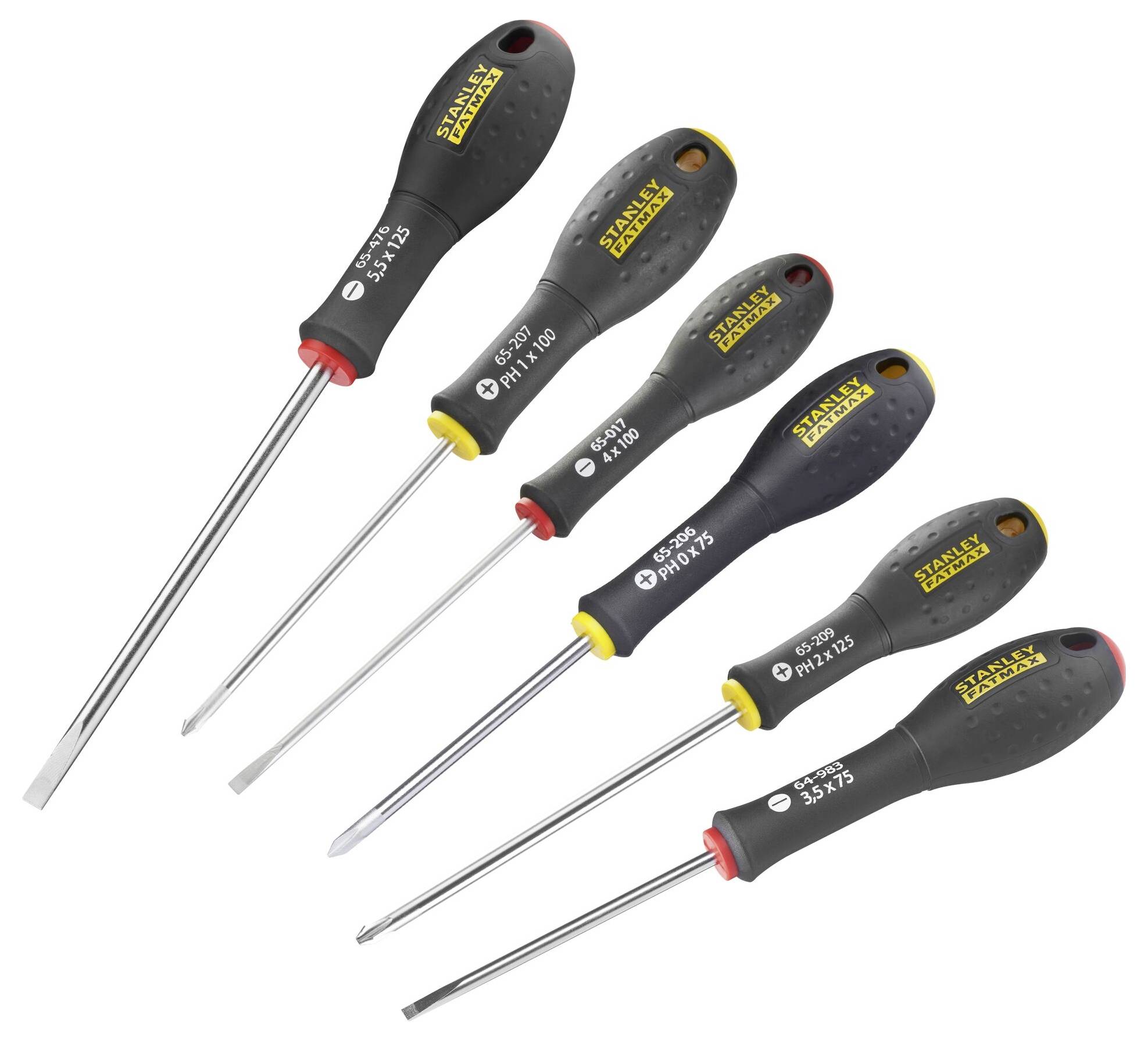 Zestaw sześciu wkrętaków z czarnymi uchwytami i różnymi rodzajami ostrzy, odpowiednich do różnych typów śrub.