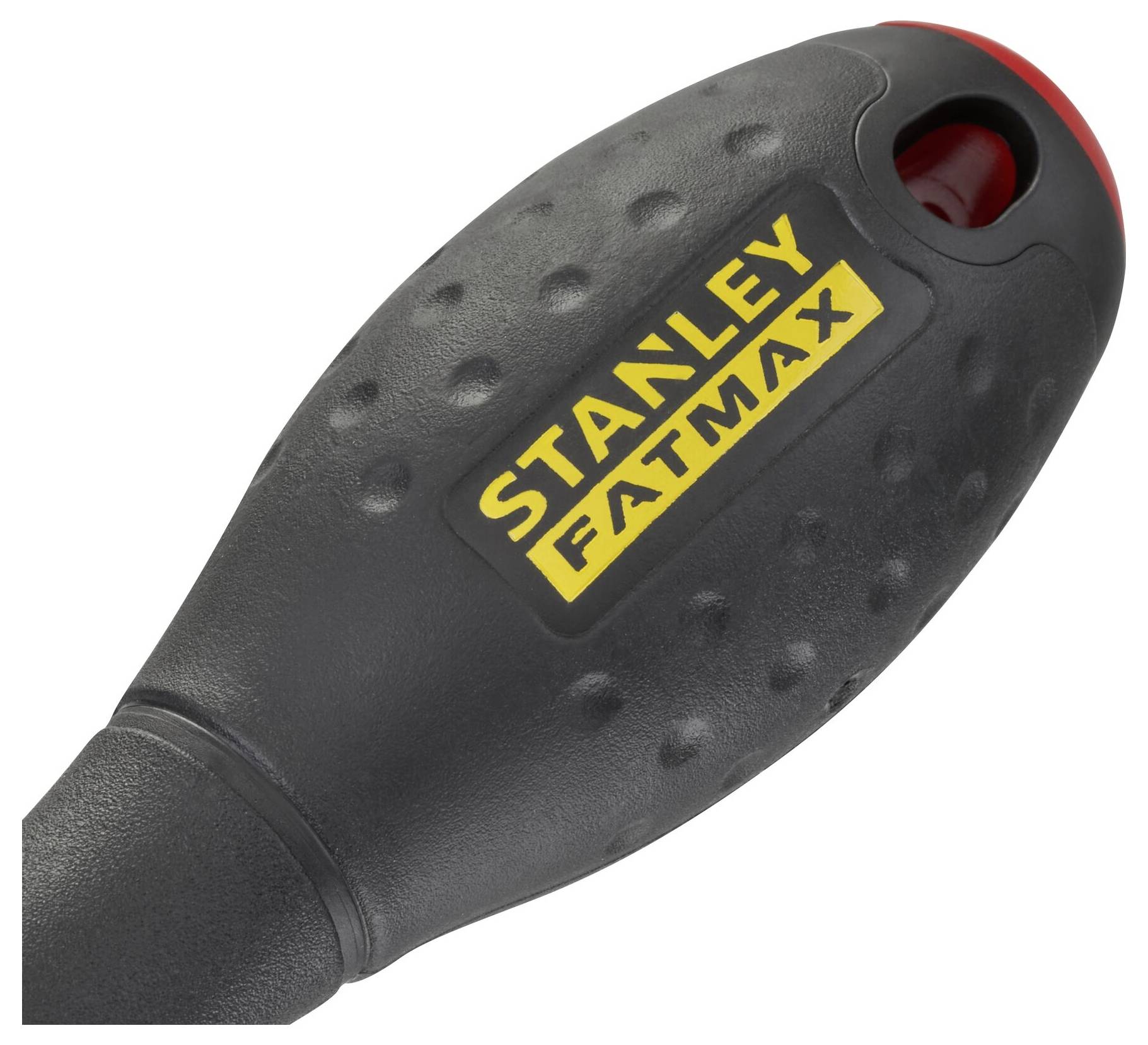 Czarny uchwyt narzędzia z żółtym napisem 'STANLEY FATMAX'.