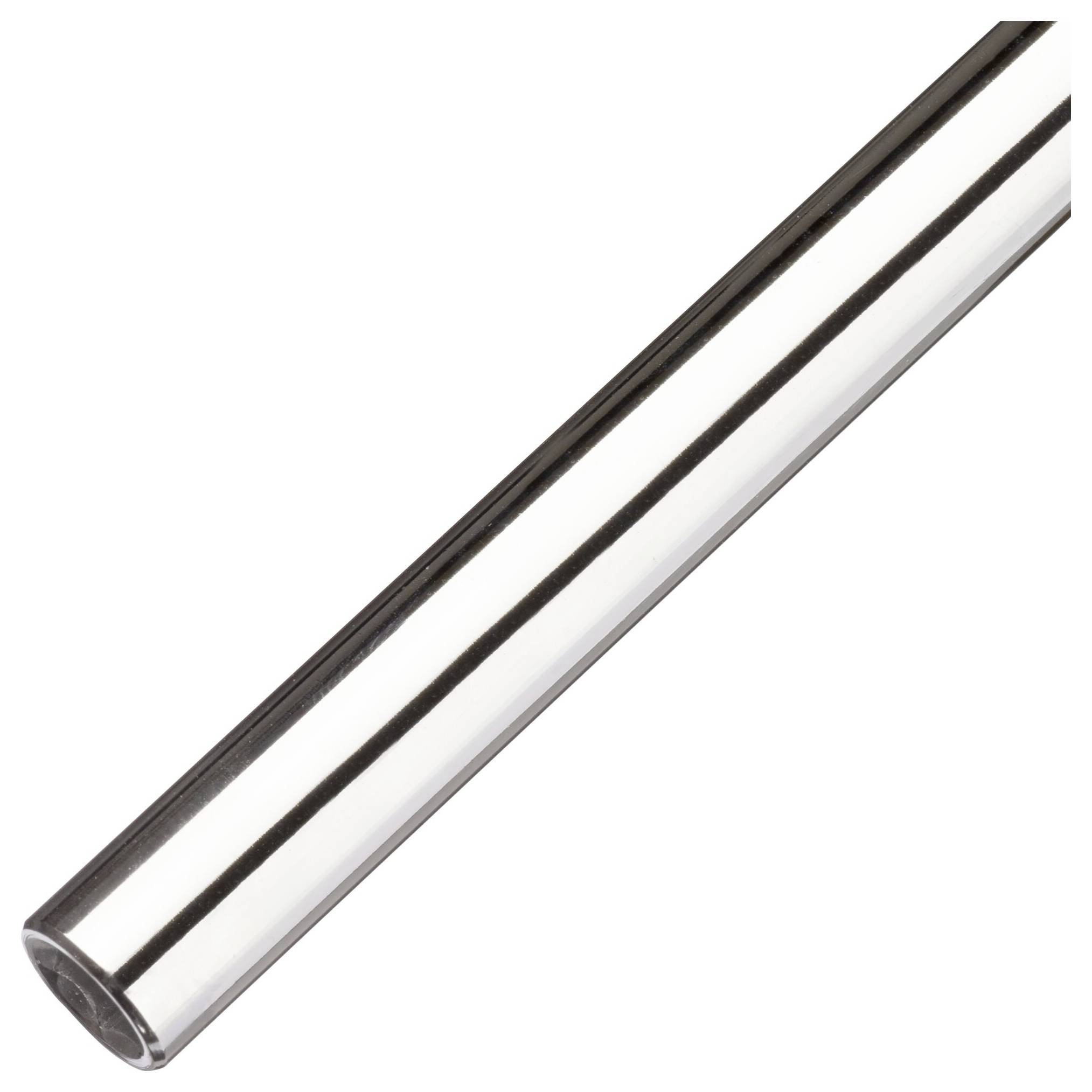 Błyszczący metalowy pręt o odblaskowej powierzchni, prezentujący prostą stylistykę pozbawioną widocznych ozdób lub struktur.