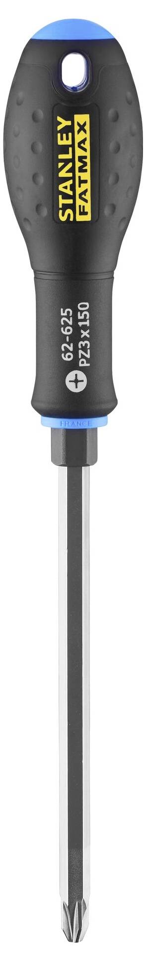 Wkrętak z uchwytem Duraspin w kształcie litery T i końcówką krzyżakową, marki Stanley Fatmax, w czarno-niebieskim designie.