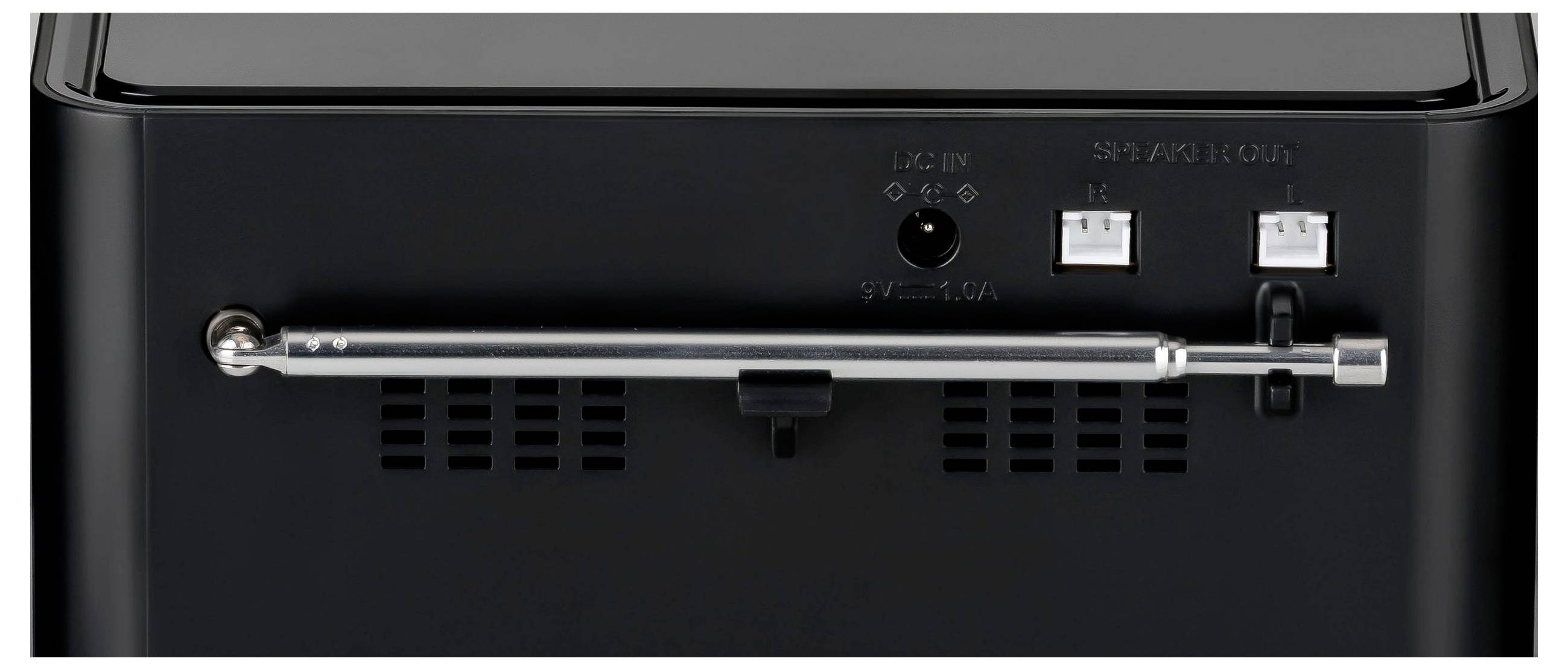 Zbliżenie czarnego panelu sterowania urządzenia z chromowanym uchwytem, przyciskami zasilania i dwoma portami USB.