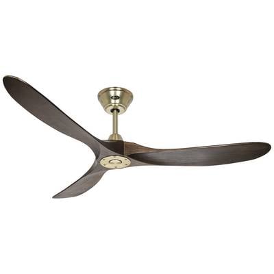 Drewniany wentylator sufitowy z trzema długimi łopatkami i metalową obudową. Elegancki, minimalistyczny design do nowoczesnego wnętrza.