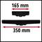 Dwa czarne prostokątne obiekty na białym tle. Obiekt górny: '165 mm', obiekt dolny: '350 mm'. Czerwone strzałki wskazują długości.