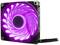 Wentylator komputerowy z fioletowym podświetleniem LED, obracający się podczas pracy, ukazujący spiralne wzory.