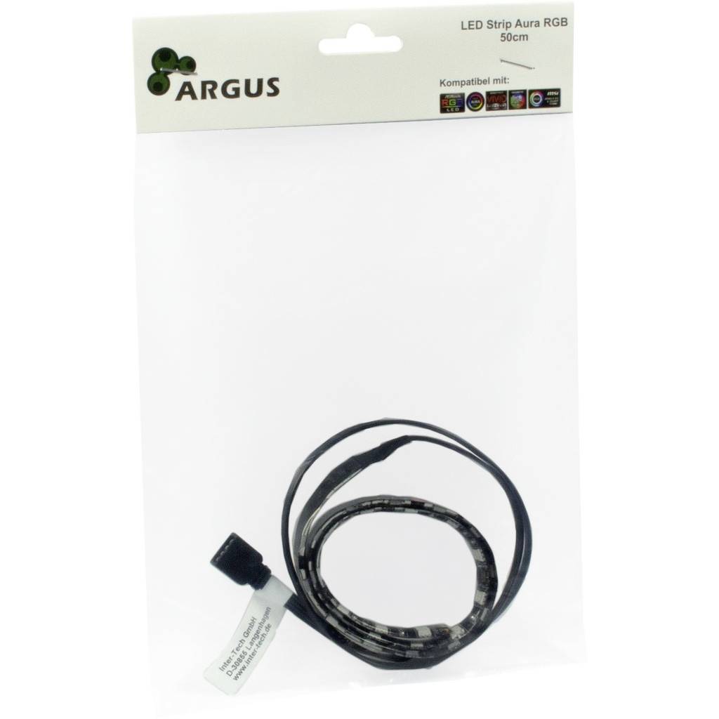Pasek LED 'ARGUS' Aura RGB 50 cm w przezroczystym opakowaniu plastikowym, kompatybilny z wieloma urządzeniami. Odpowiedni do celów oświetleniowych.