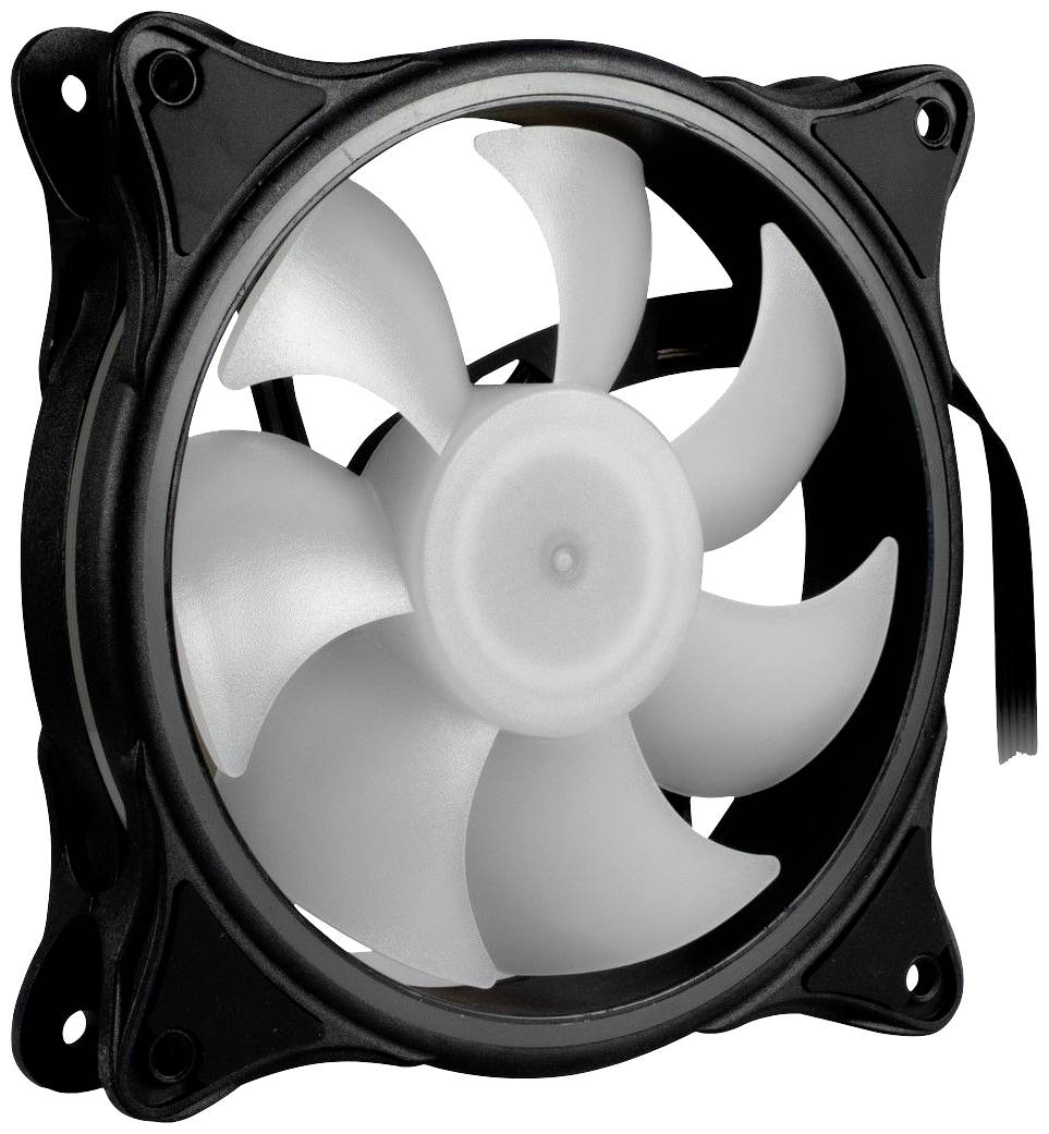 Czarny wentylator komputerowy z białymi łopatkami, przeznaczony do montażu w obudowie PC w celu chłodzenia podzespołów wewnętrznych.