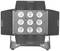 Prostokątny reflektor LED z dziewięcioma okrągłymi soczewkami, otoczony regulowanymi czarnymi klapami do sterowania światłem.