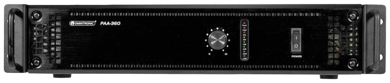 Urządzenie audio, model PAA-960, z regulatorem głośności, wskaźnikami LED oraz włącznikiem/wyłącznikiem na przedniej ściance.