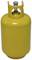 Żółty cylinder gazowy na neutralnym tle, z widocznym zaworem i uchwytem u góry.