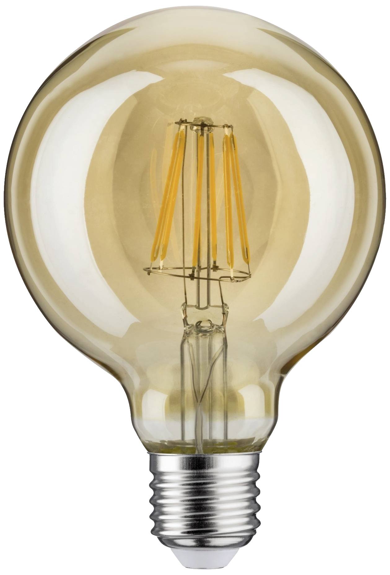 Pojedyncza żarówka z spiralnie ukształtowanym włóknem, świecąca na białym tle.