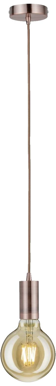 Pojedyncza wisząca żarówka z metalową oprawką i długim przewodem, idealna do nowoczesnych wnętrz.