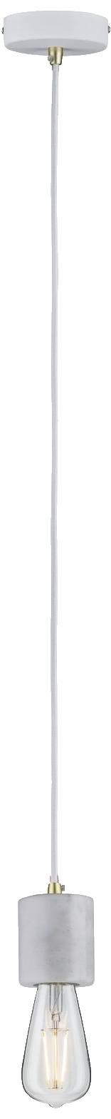 Lampa wisząca z betonu z widoczną żarówką, prosty design z białym przewodem. Idealna do minimalistycznych wnętrz.