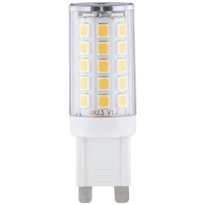Biała żarówka LED o kształcie cylindrycznym z wieloma żółtymi diodami LED, typ gniazda G923 V1.0, stojąca pionowo.