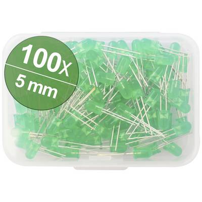 Przezroczysta skrzynka ze 100 zielonymi diodami LED o wielkości 5 mm.