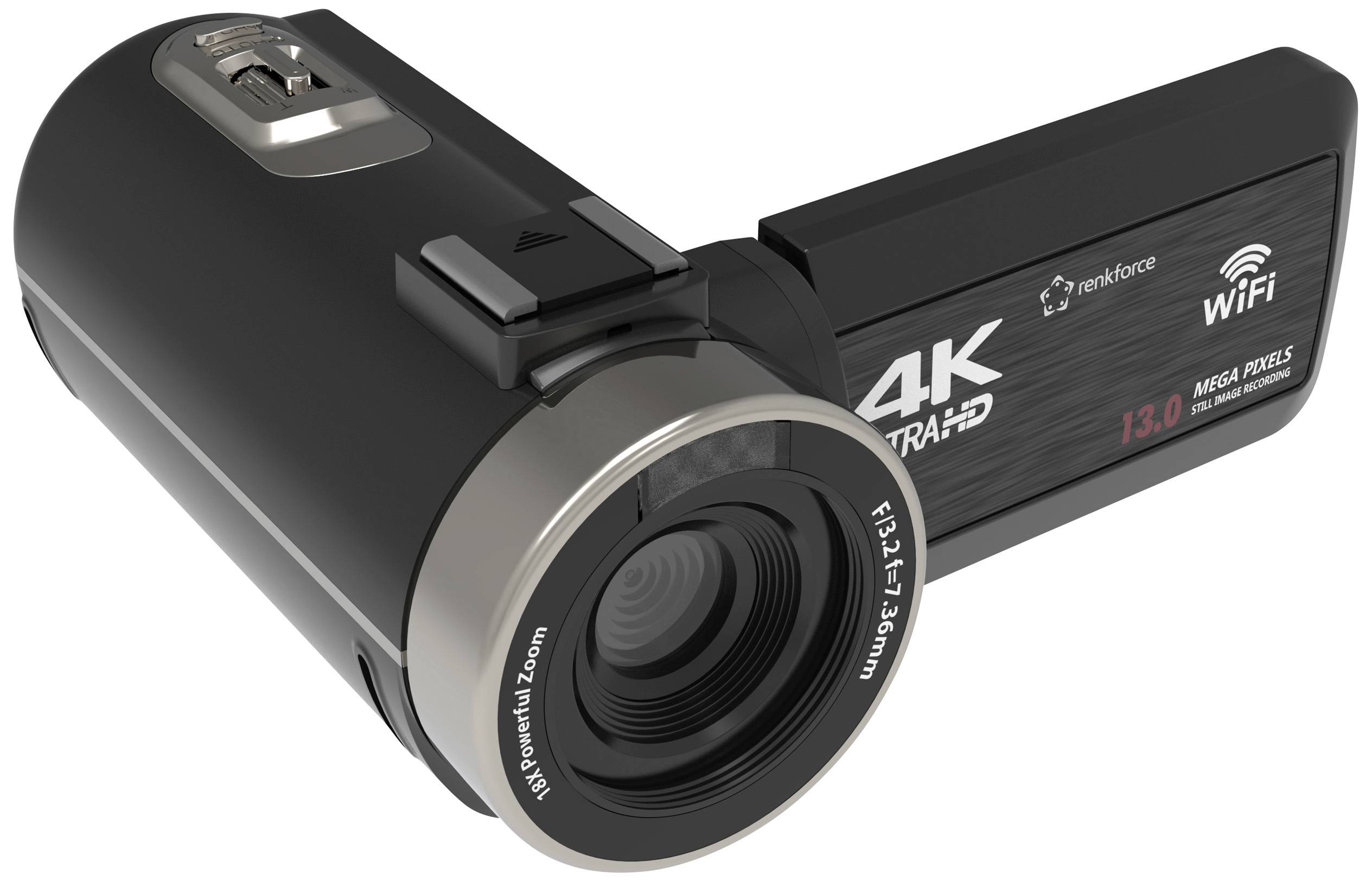 Kamera cyfrowa z wysuwanym wyświetlaczem. Aparat oferuje rozdzielczość 4K Ultra-HD, łączność WiFi oraz 13 megapikseli.