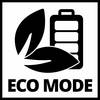 Symbol 'ECO MODE': Dwie liście obejmują stylizowaną baterię, sygnalizując oszczędne zużycie energii i świadomość ekologiczną.
